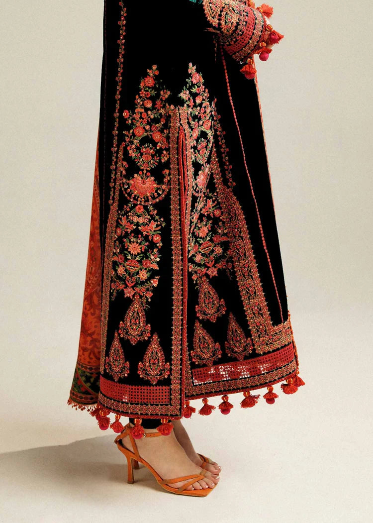 HUSSAIN REHAR-3PC DHANAK EMBROIDERED SHIRT WITH COURTRAI PRINTED SHAWL AND TROUS-UR-4278