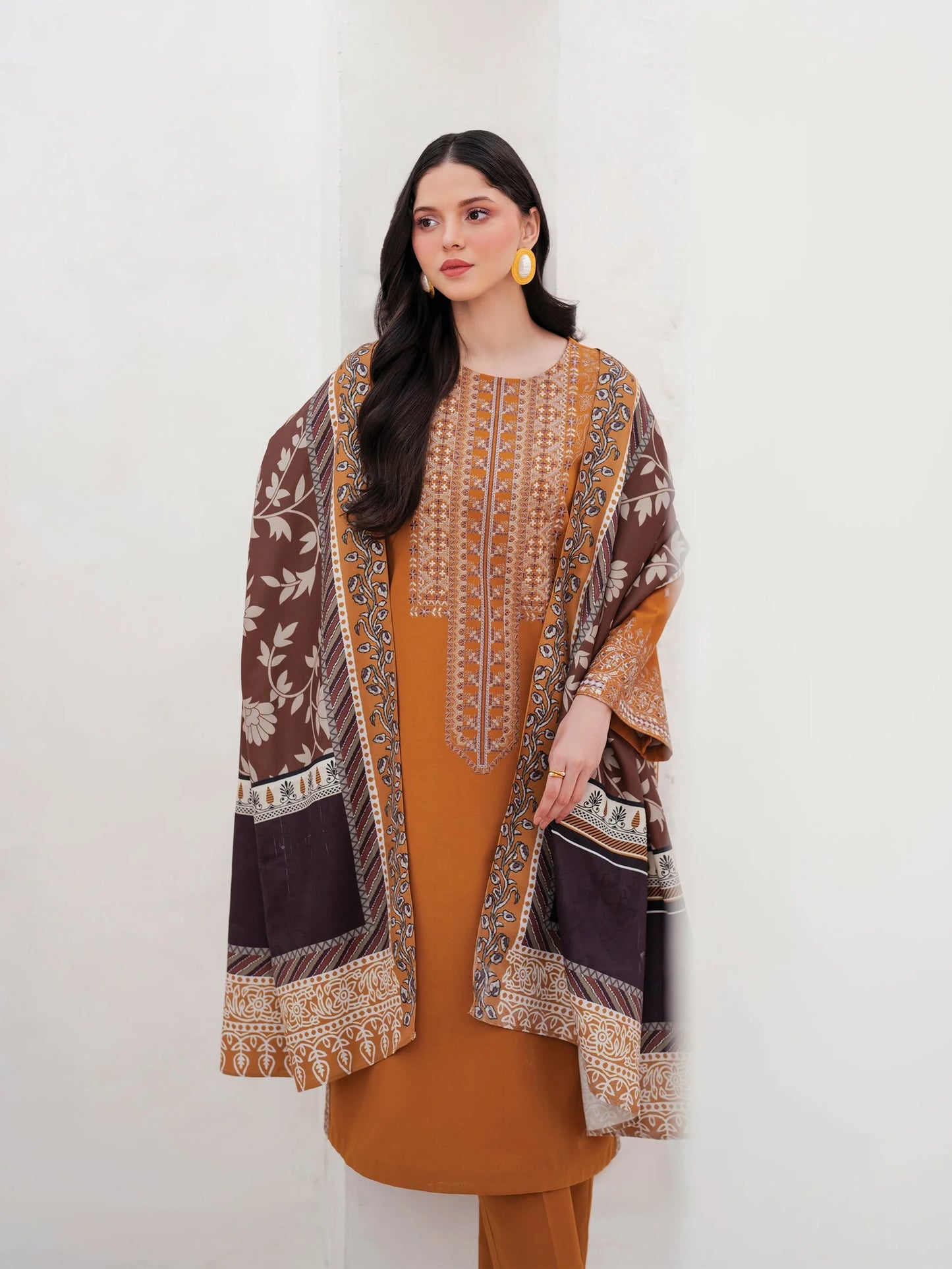 GARNET-3PC LAWN EMBROIDERED SHIRT WITH MONARK PRINT DUPATTA AND TROUSER-UR-2550