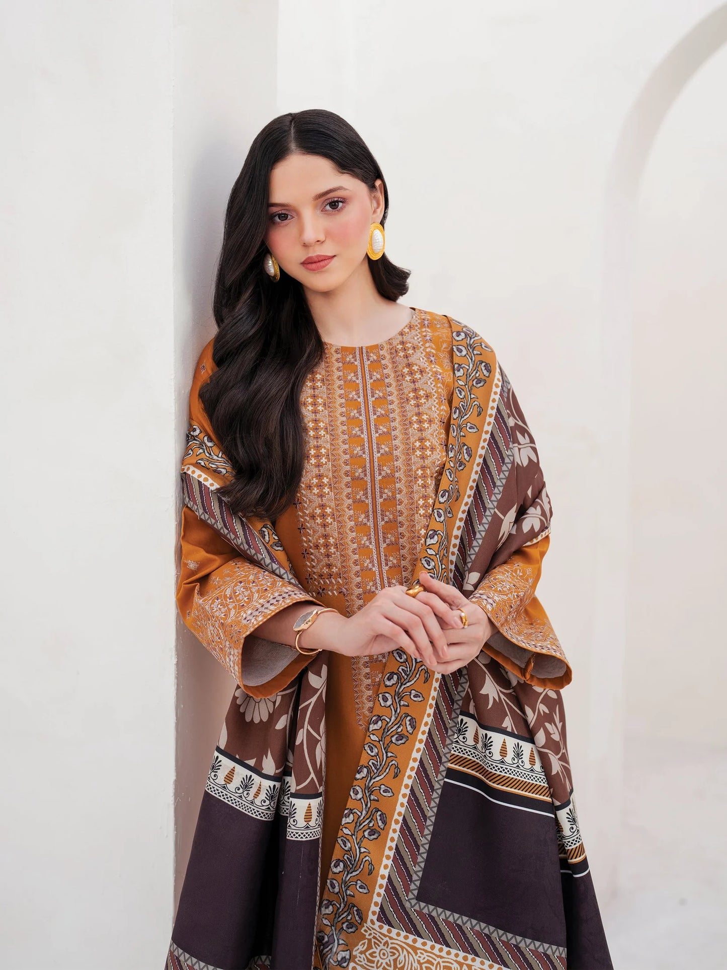 GARNET-3PC LAWN EMBROIDERED SHIRT WITH MONARK PRINT DUPATTA AND TROUSER-UR-2550