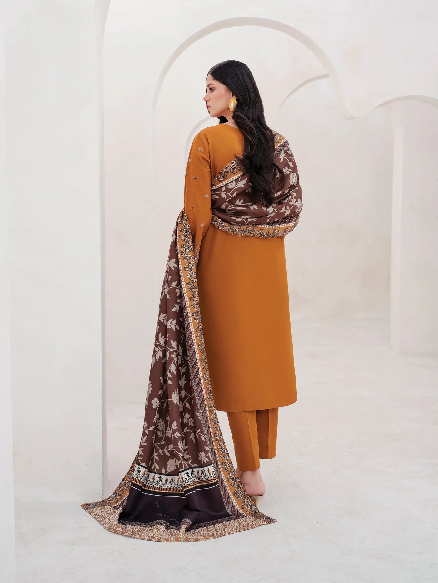 GARNET-3PC LAWN EMBROIDERED SHIRT WITH MONARK PRINT DUPATTA AND TROUSER-UR-2550