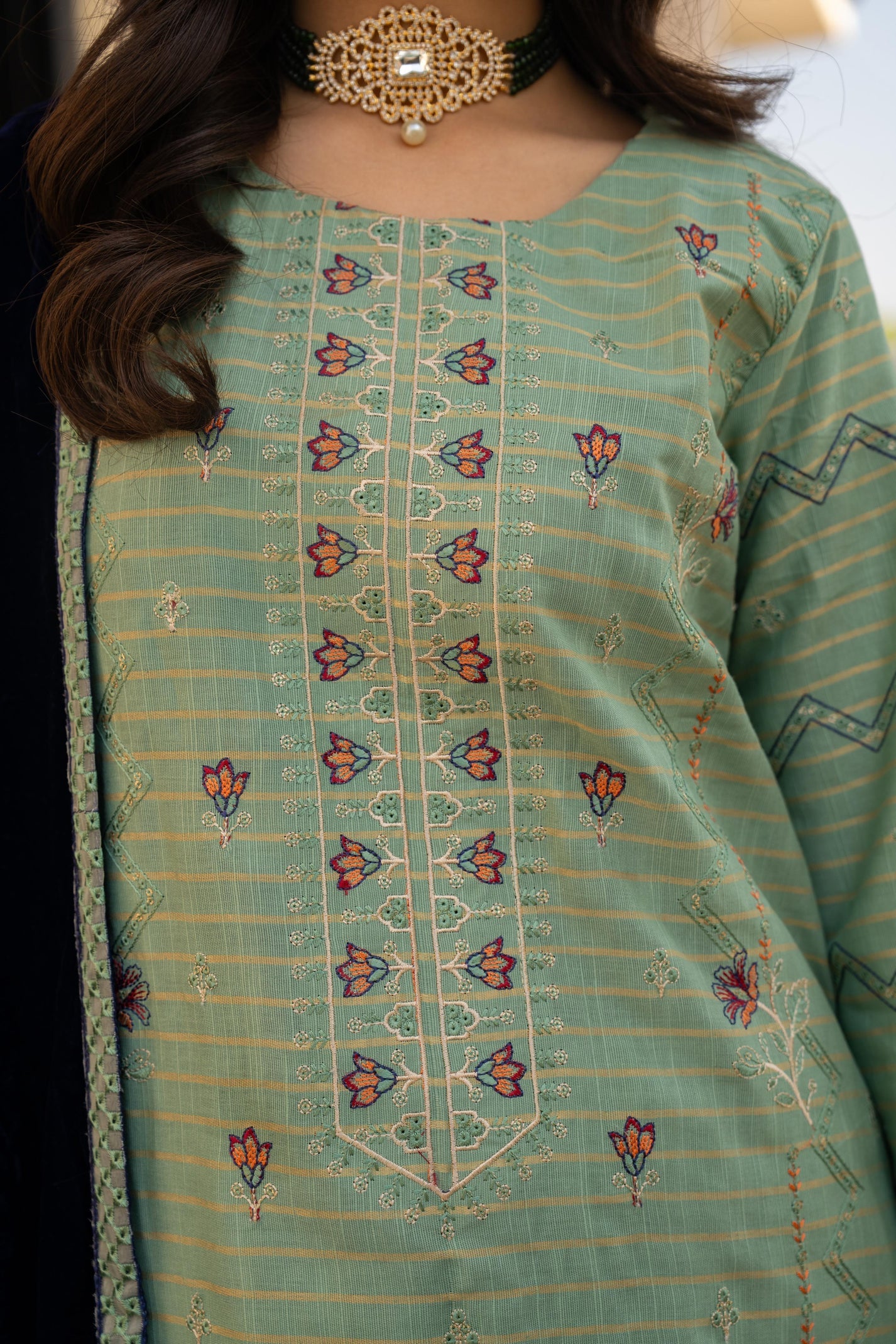TANA BANA-3PC KHADDAR EMBROIDERED SHIRT WITH VELVET EMBROIDERED READY TO WEAR SHAWL-TBF-1004