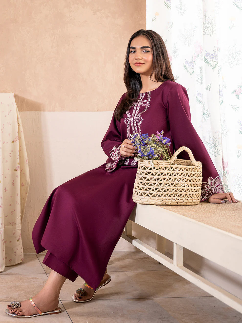 IZEL-2PC DHANAK EMBROIDERED SHIRT WITH DHANAK TROUSER-UR-3301