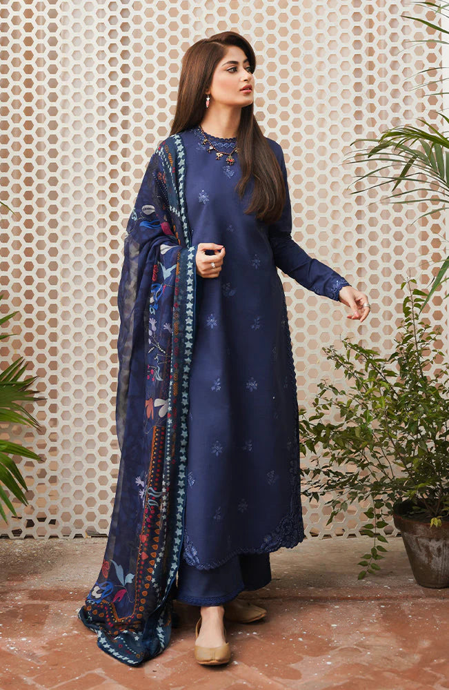 SERAN- 3PC LAWN EMBROIDERED SHIRT WITH MONARK PRINT DUPATTA & TROUSER-UR-2556