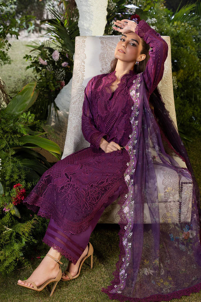 SOBIA NAZIR-3PC LAWN LASERCUT EMBROIDERED SHIRT WITH MONARK PRINT DUPATTA AND TROUSER -UR-2815