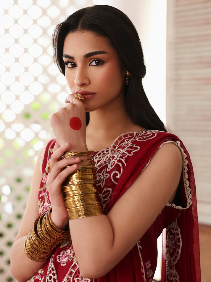 MAHNUR-3PC LAWN EMBROIDERED SHIRT WITH MONARK EMBROIDERED DUAPATTA AND TROUSER-UR-RE32