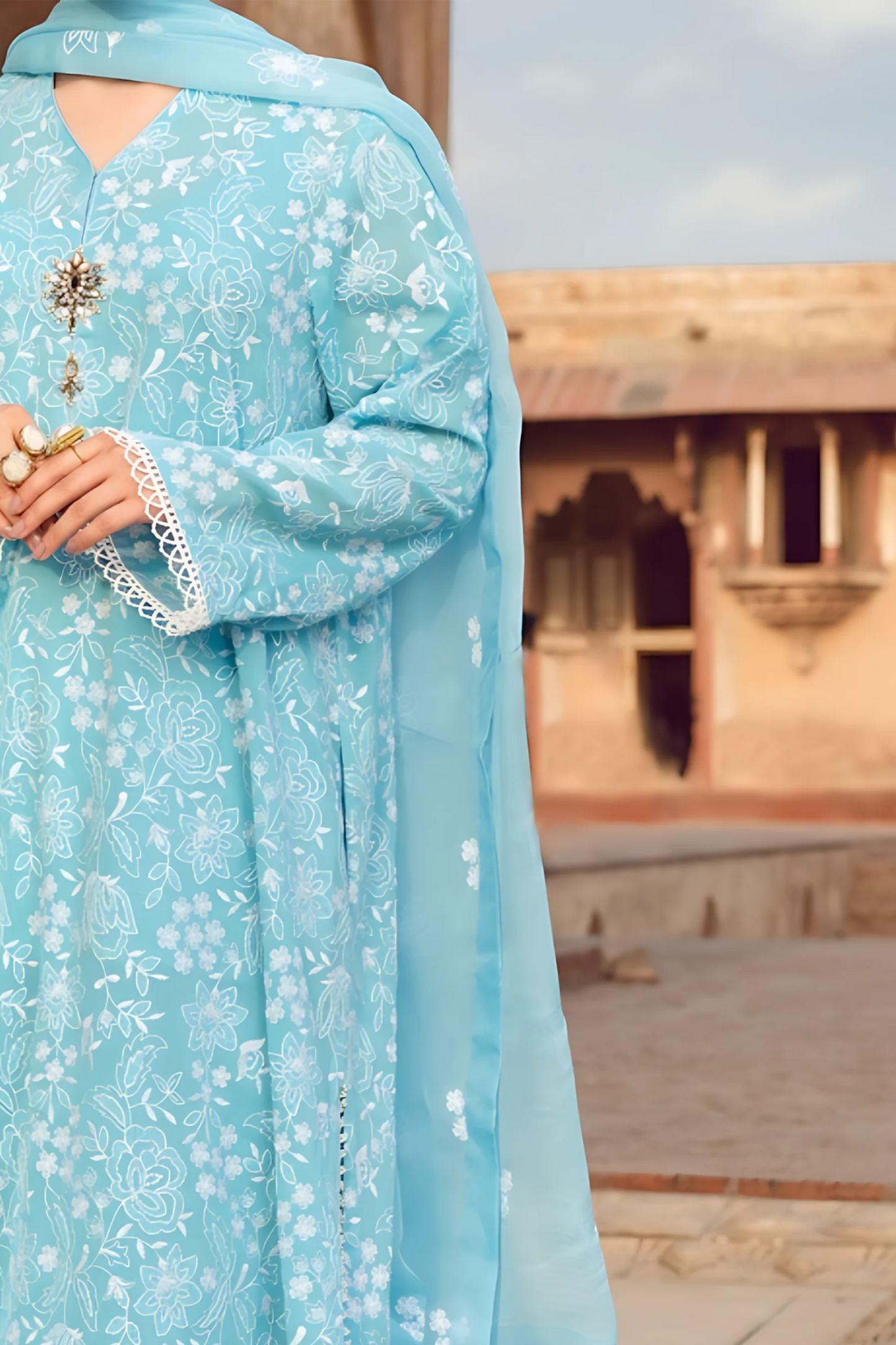MARIA.B-3PC LAWN EMBROIDERED SHIRT WITH CHIFFON EMBROIDERED DUPATTA AND TROUSER-UR-2564