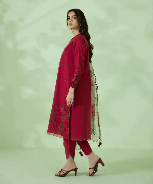 SAPPHIRE - 3PC DHANAK EMBROIDERED WITH ORGANZA EMBROIDERED PRINT DUPATTA-TANA-2225