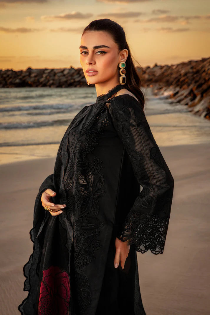 RANG RASIYA-3PC LAWN EMBROIDERED SHIRT WITH ORGANZA EMBROIDERED DUAPATTA AND TROUSER-UR-BLACK