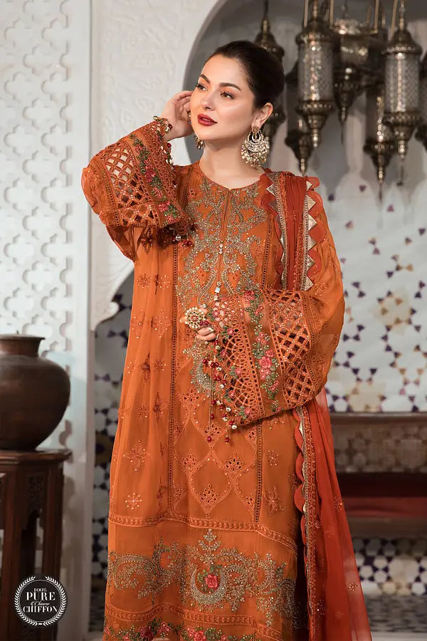 MARIA.B-3PC DHANAK EMBROIDERED SHIRT WITH CHIFFON EMBROIDERED DUPATTA & TROUSER-UR-3854