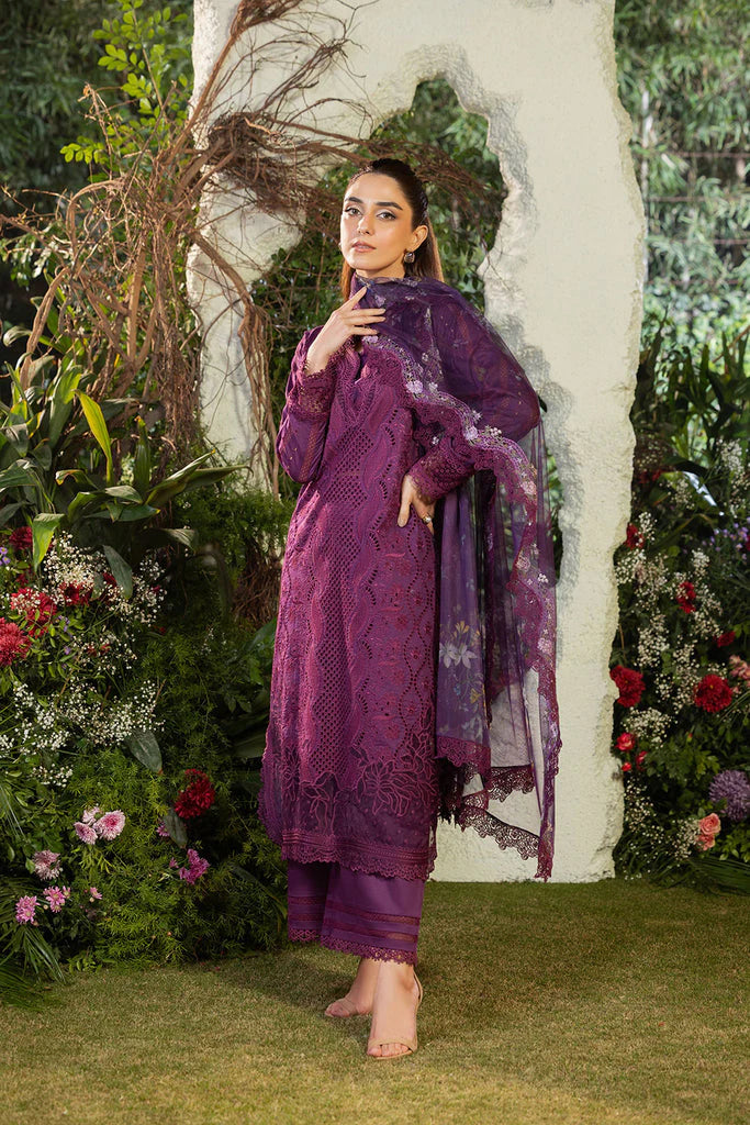 SOBIA NAZIR-3PC LAWN LASERCUT EMBROIDERED SHIRT WITH MONARK PRINT DUPATTA AND TROUSER -UR-2815