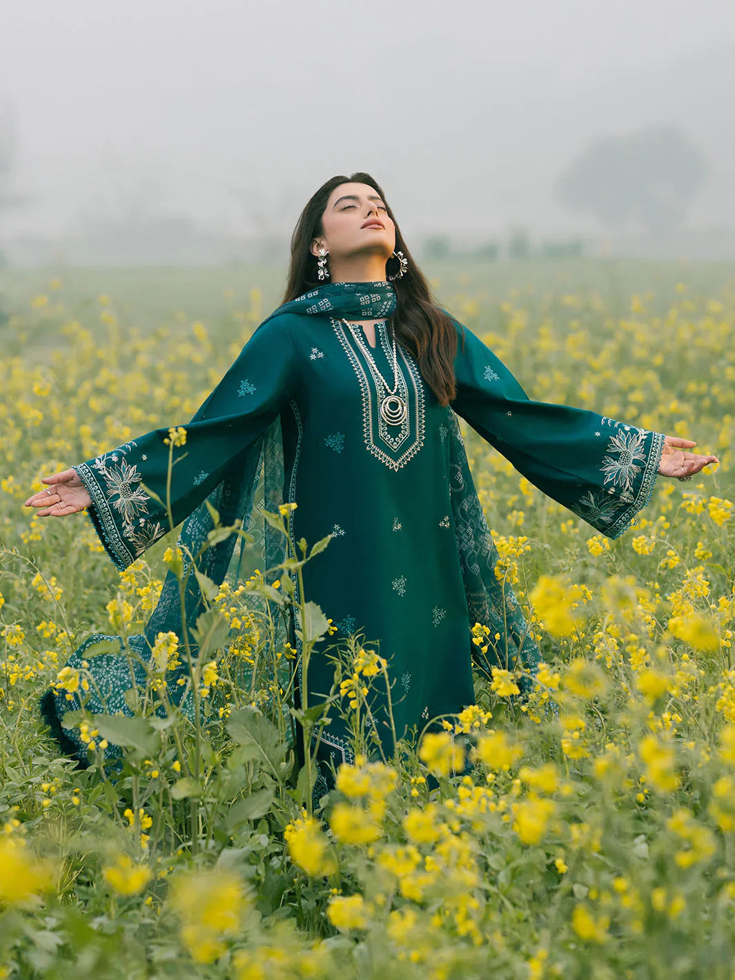 IZEL-3PC LAWN EMBROIDERED SHIRT WITH MONARK PRINT DUPATTA AND TROUSER-UR-2840