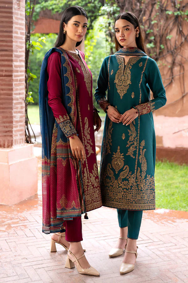 JAZMIN- 3PC LAWN EMBROIDERED SHIRT WITH MONARK PRINT DUPATTA AND TROUSER-UR-2547