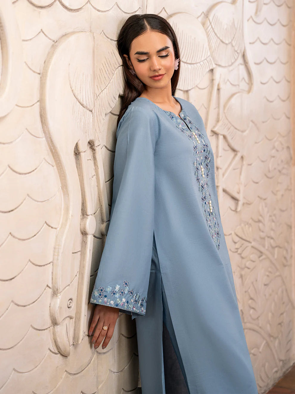 IZEL-2PC DHANAK EMBROIDERED SHIRT WITH DHANAK TROUSER-UR-3310