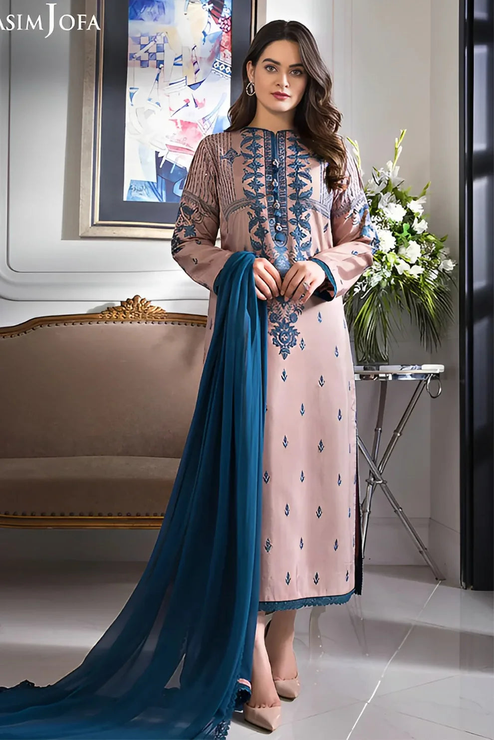 ASIM JOFA 3PC LAWN EMBROIDERED SHIRT WITH BAMBER CHIFFON DUPATTA-UR-2508