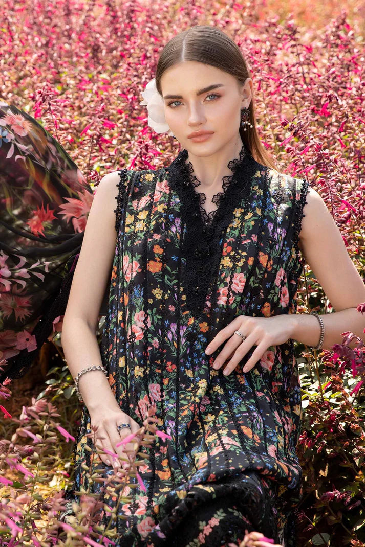 MARIA.B-3PC LAWN PRINTED EMB SHIRT WITH CHIFFON PRINT DUPATTA AND PRINT TROUSER-UR-2867