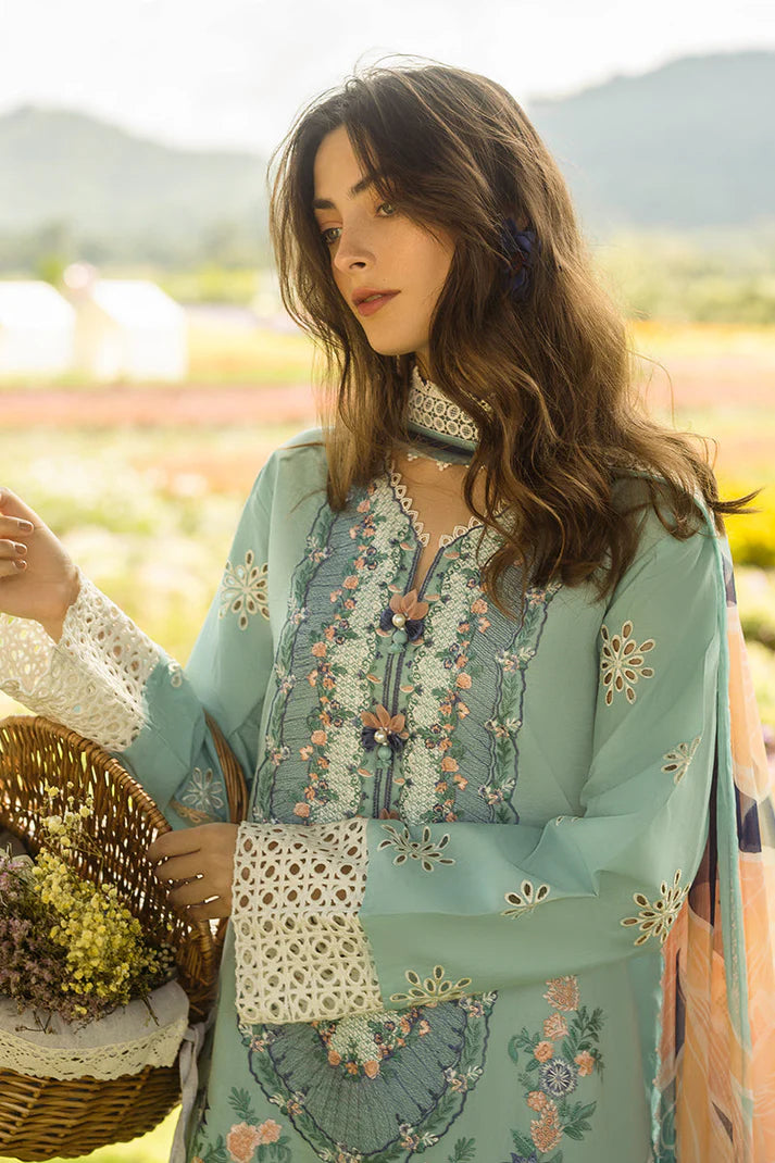 MUSHQ-3PC LAWN EMBROIDERED SHIRT WITH MONARK PRINT DUPATTA AND TROUSER-UR-2949