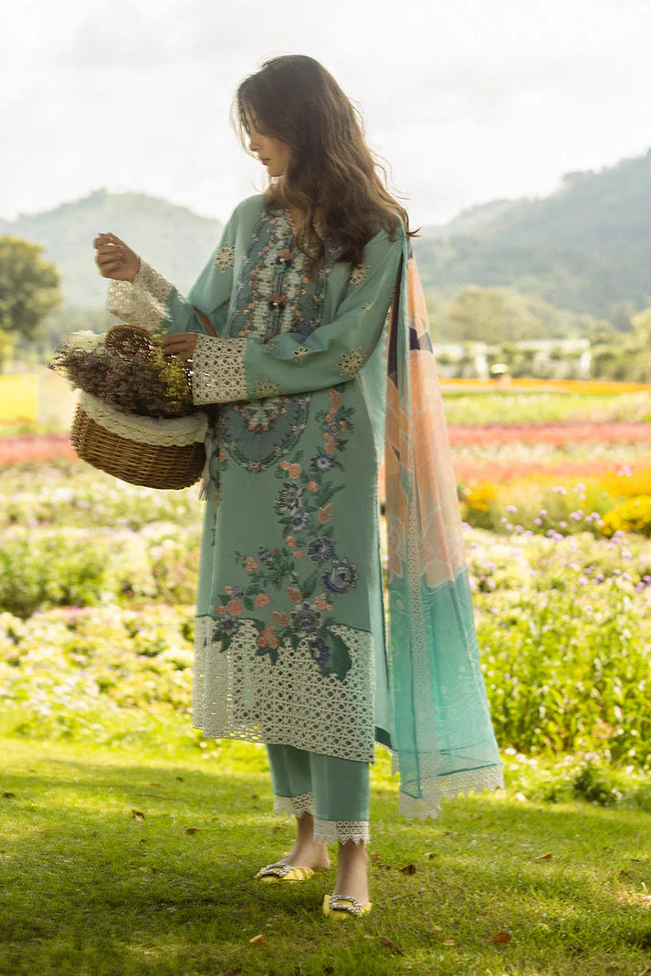 MUSHQ-3PC LAWN EMBROIDERED SHIRT WITH MONARK PRINT DUPATTA AND TROUSER-UR-2949