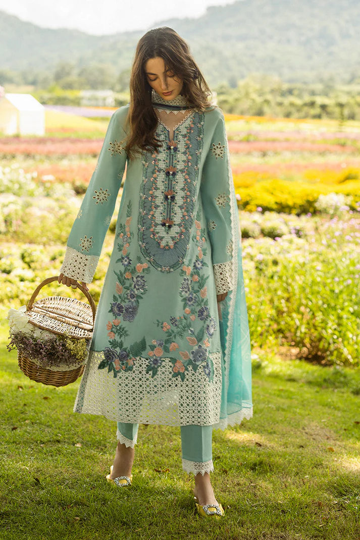 MUSHQ-3PC LAWN EMBROIDERED SHIRT WITH MONARK PRINT DUPATTA AND TROUSER-UR-2949