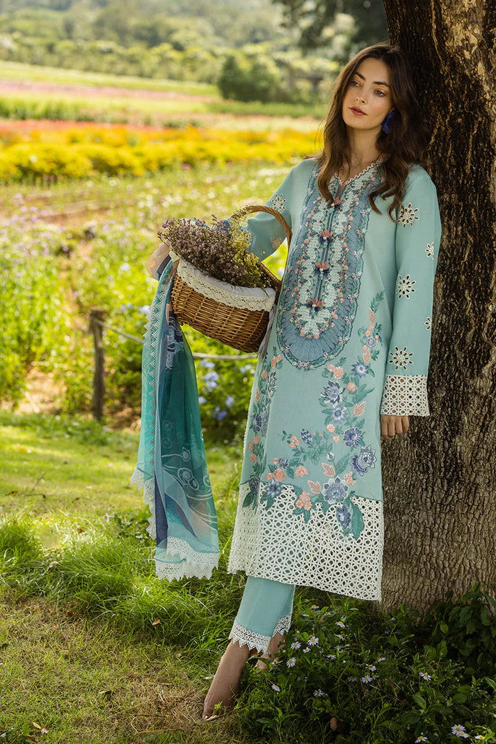 MUSHQ-3PC LAWN EMBROIDERED SHIRT WITH MONARK PRINT DUPATTA AND TROUSER-UR-2949
