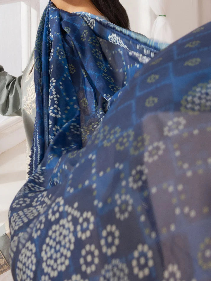 MOHAGNI-3PC LAWN EMBROIDERED SHIRT WITH MONARK PRINTED DUPATTA AND TROUSER-UR-2932