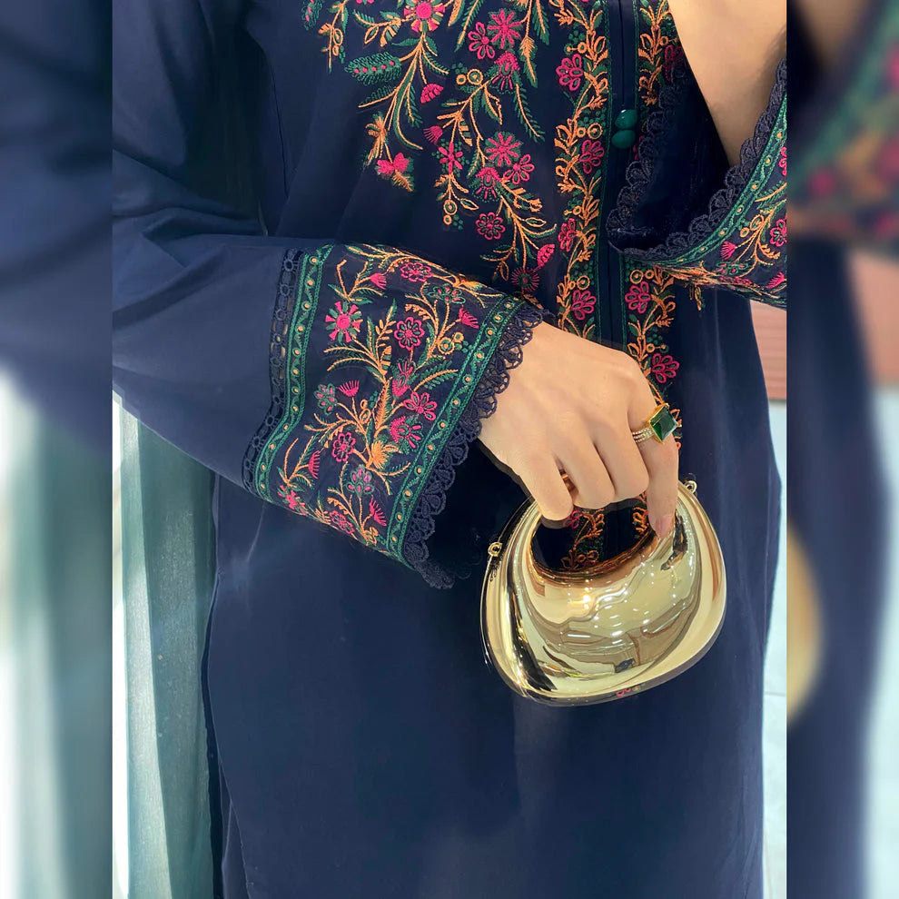 URAN-3PC DHANAK EMBROIDERED SHIRT WITH BAMBER CHIFFON DUPATTA AND EMB TROUSER-UR-3899