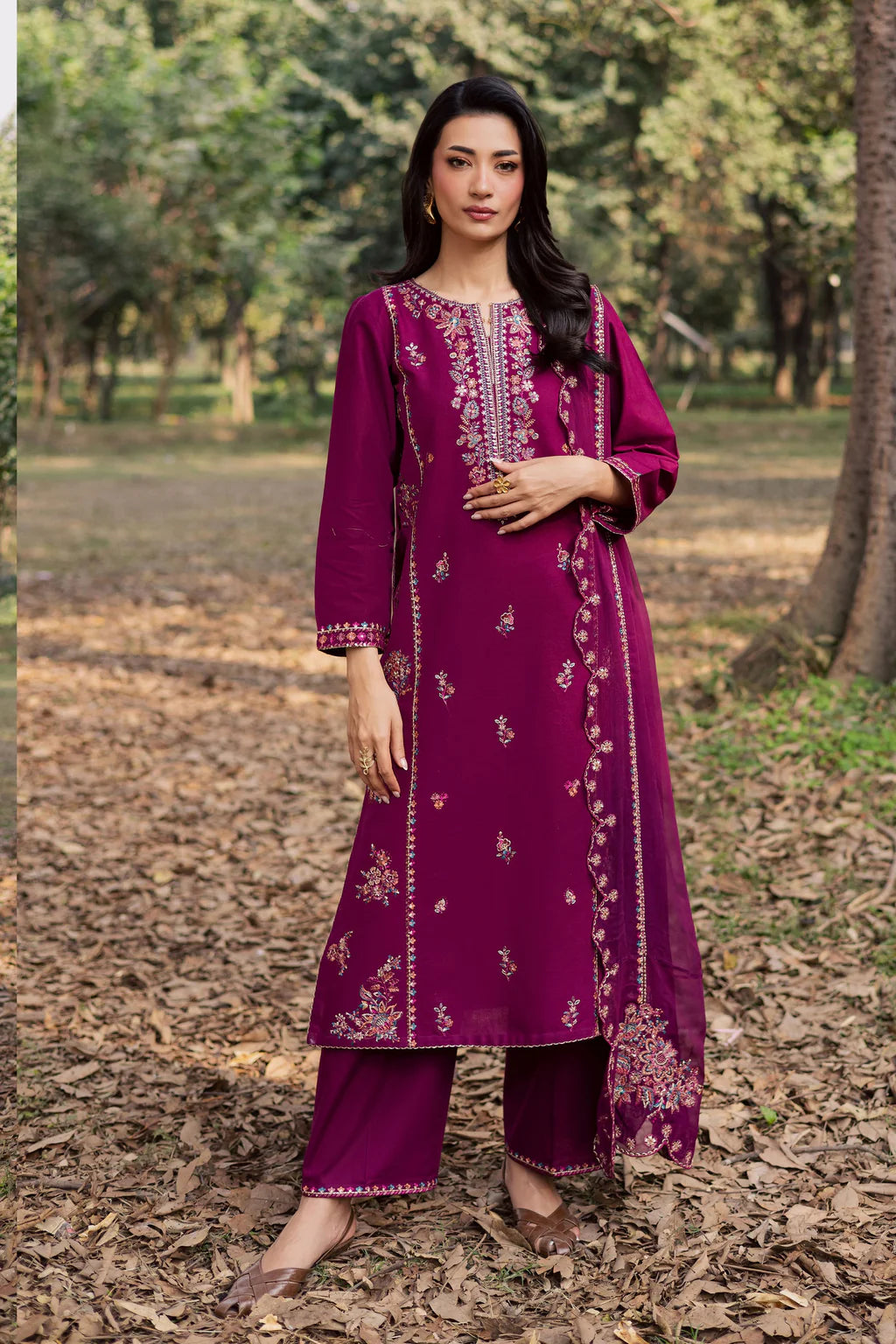 BATIK-3PIECE LAWN SEQUIN EMBROIDERED SHIRT WITH CHIFFON EMBROIDERED DUPATTA AND TROUSER-UR-4857