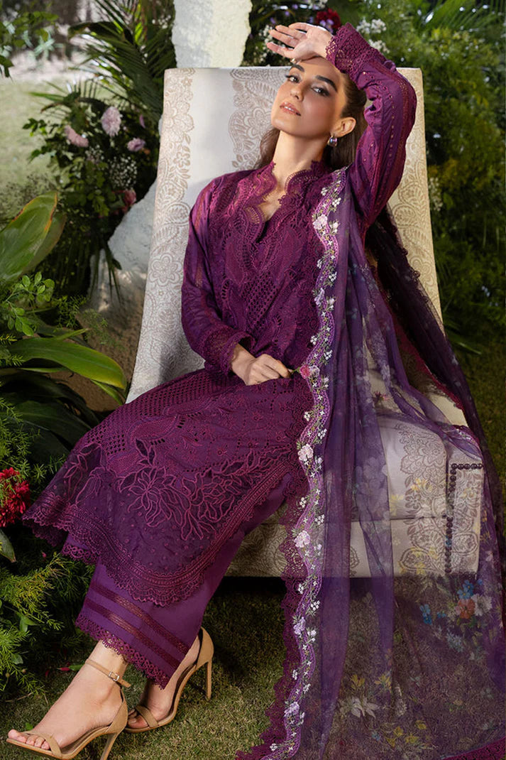 SOBIA NAZIR-3PC LAWN LASERCUT EMBROIDERED SHIRT WITH MONARK PRINT DUPATTA AND TROUSER -UR-2815