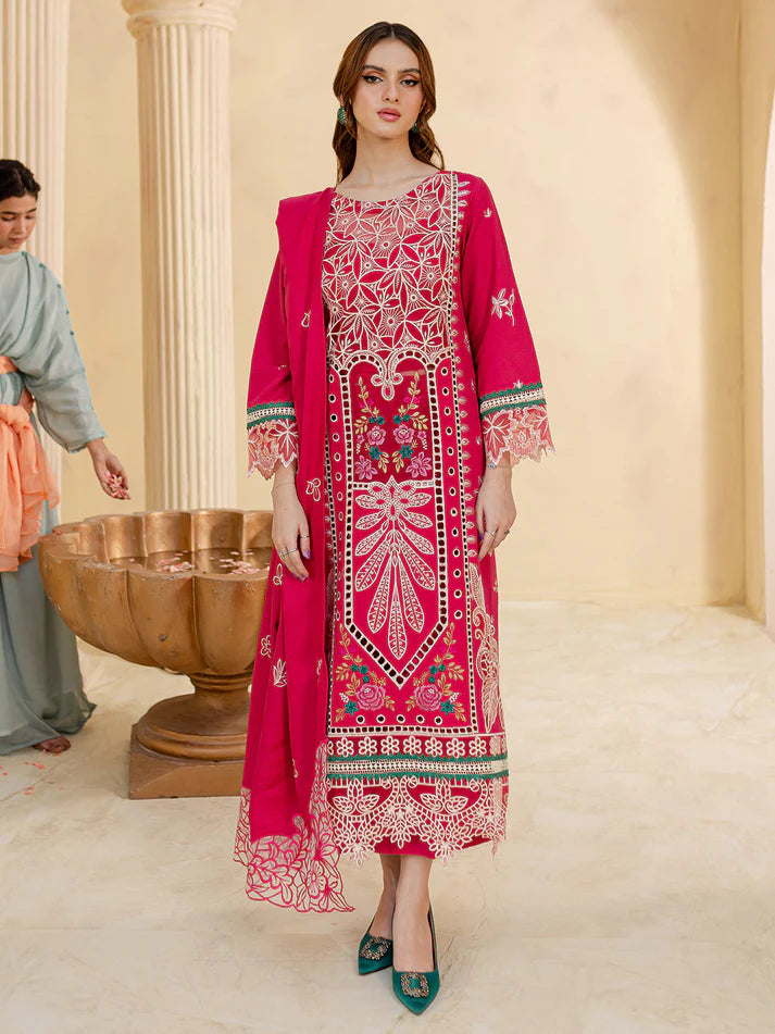 JAZMIN-3PC LAWN LASER EMBROIDERED SHIRT WITH LAWN LASER EMBROIDERED READY TO WEAR DUPATTA-UR-2698