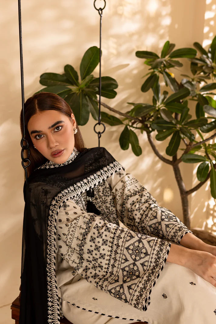 BATIK-3PC LAWN EMBROIDERED SHIRT WITH CHIFFON EMBROIDERED DUPATTA AND TROUSER-UR-2812