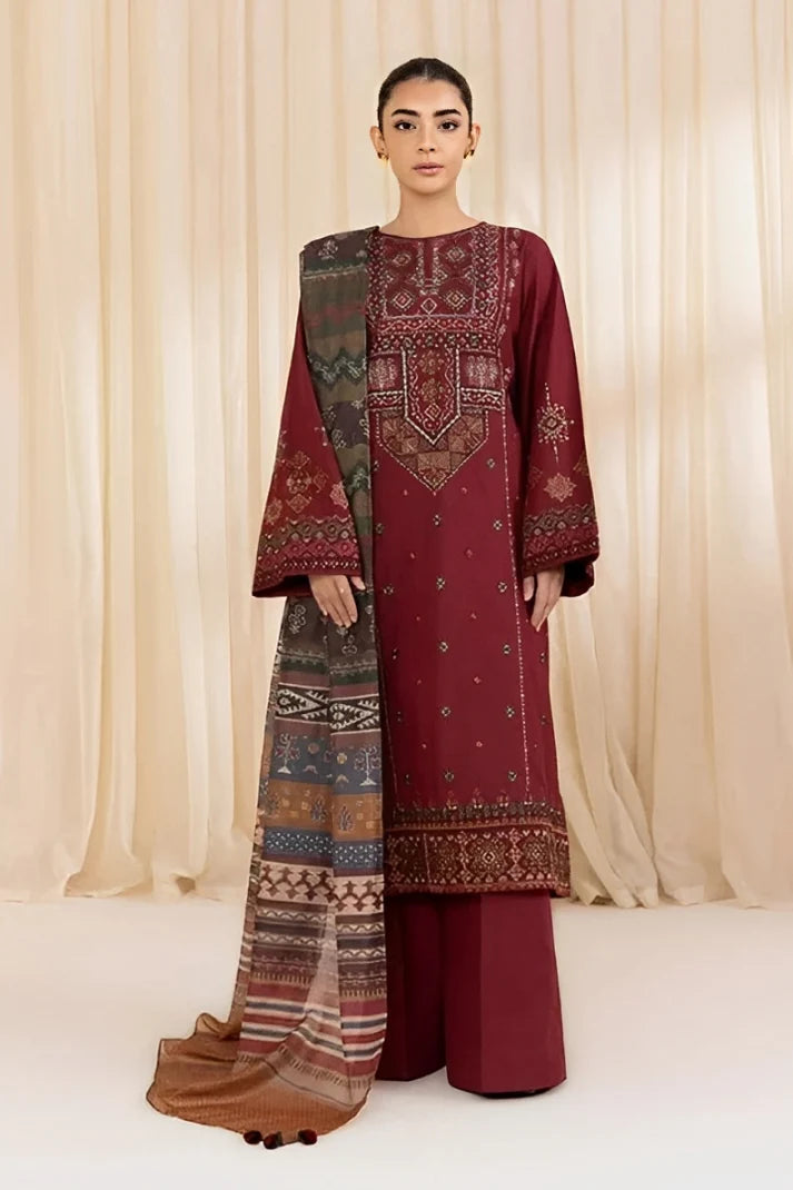 SAPPHIRE-3PC LAWN EMBROIDERED SHIRT WITH MONARK PRINTED DUPATTA AND TROUSER-UR-2788