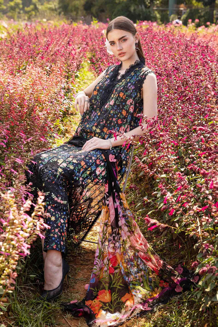 MARIA.B-3PC LAWN PRINTED EMB SHIRT WITH CHIFFON PRINT DUPATTA AND PRINT TROUSER-UR-2867