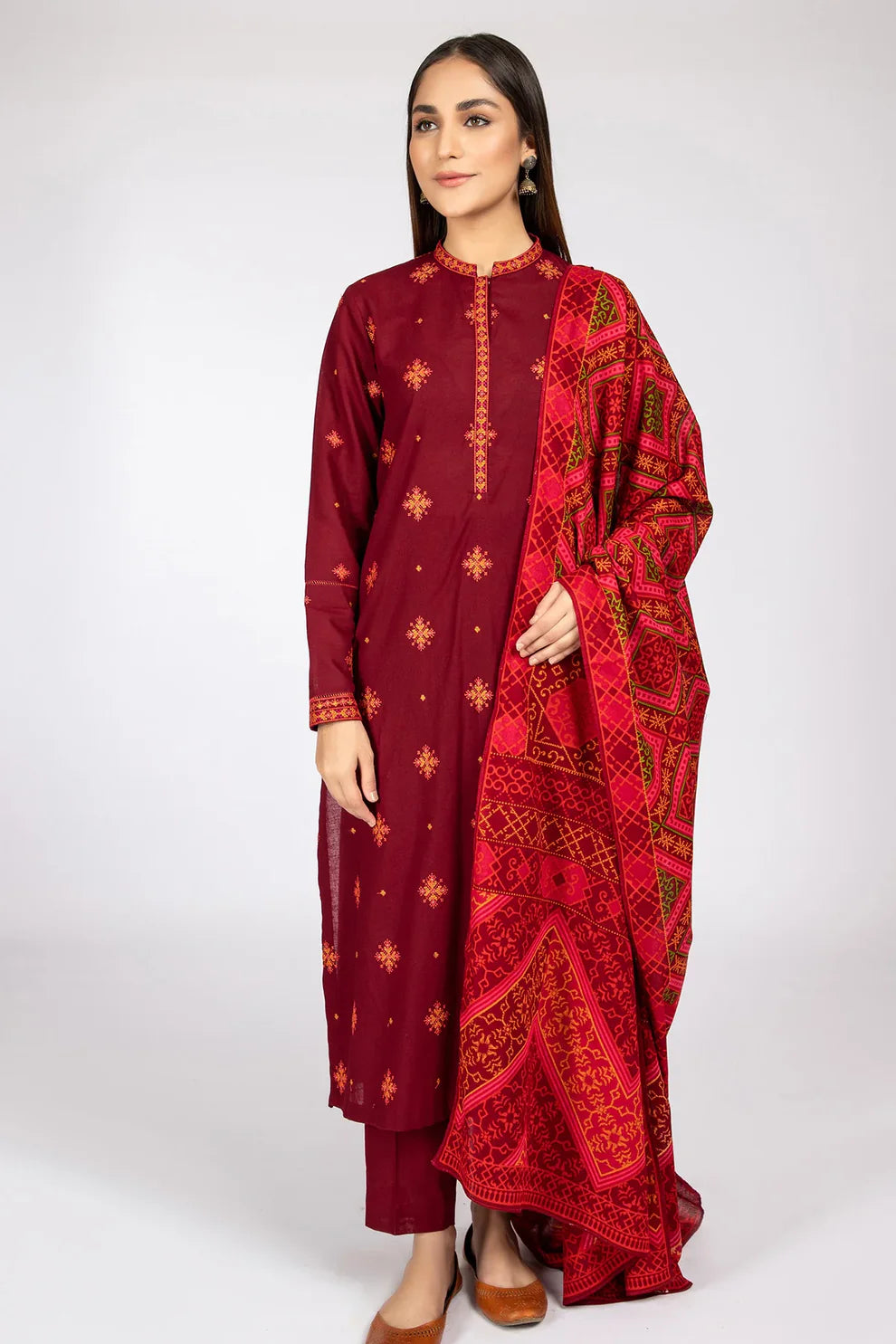 KAYSERIA- 3PC LAWN EMBROIDERED WITH MONARK PRINT DUPATTA & TROUSER-UR-2560