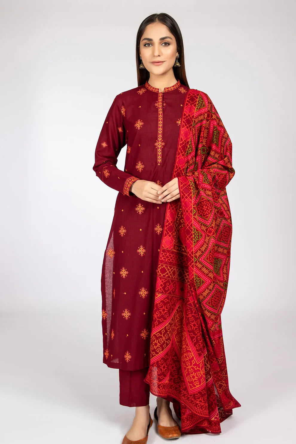 KAYSERIA- 3PC LAWN EMBROIDERED WITH MONARK PRINT DUPATTA & TROUSER-UR-2560