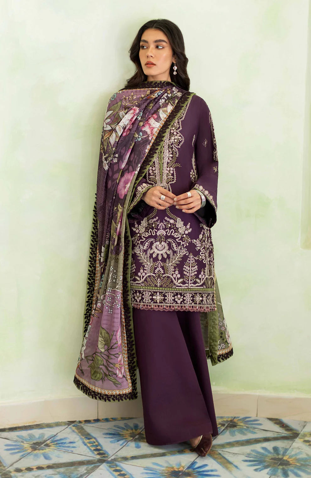 SERAN- 3PC LAWN EMBROIDERED SHIRT MONARK PRINTED DUPATTA AND TROUSER-2558