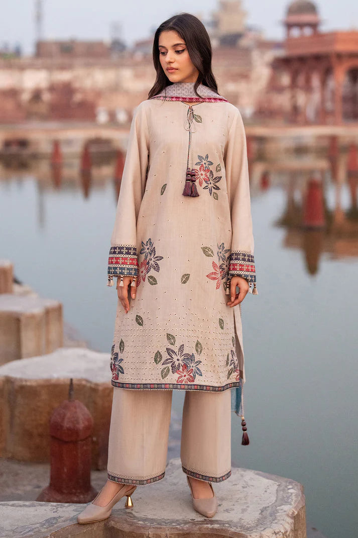 JAZMIN-3PC LAWN EMBROIDERED SHIRT WITH MONARK PRINTED DUPATTA AND TROUSER-UR-2627