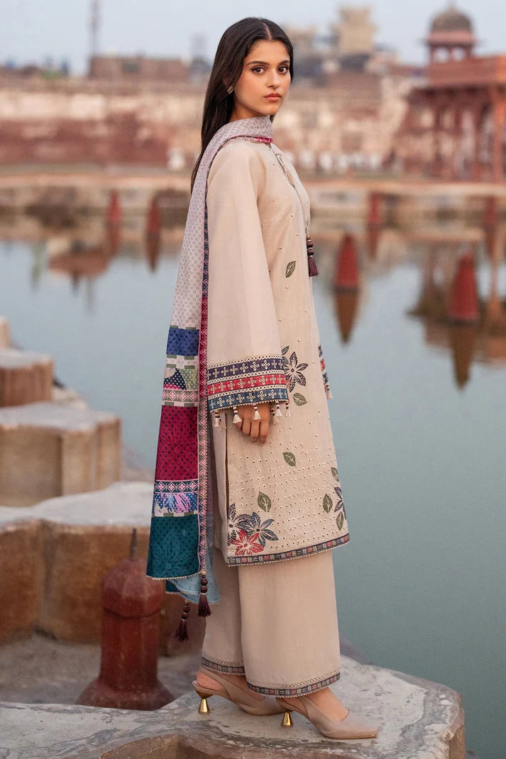 JAZMIN-3PC LAWN EMBROIDERED SHIRT WITH MONARK PRINTED DUPATTA AND TROUSER-UR-2627