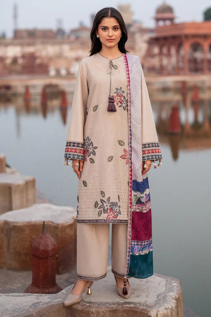 JAZMIN-3PC LAWN EMBROIDERED SHIRT WITH MONARK PRINTED DUPATTA AND TROUSER-UR-2627
