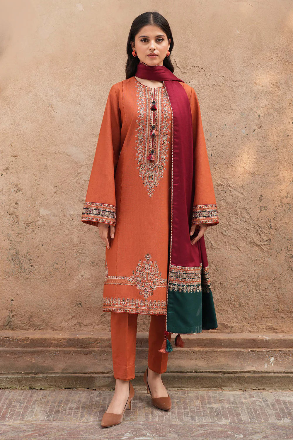 JAZMIN-3PC LAWN EMBROIDERED SHIRT WITH MONARK PRINTED DUPATTA & TROUSER-UR-2575