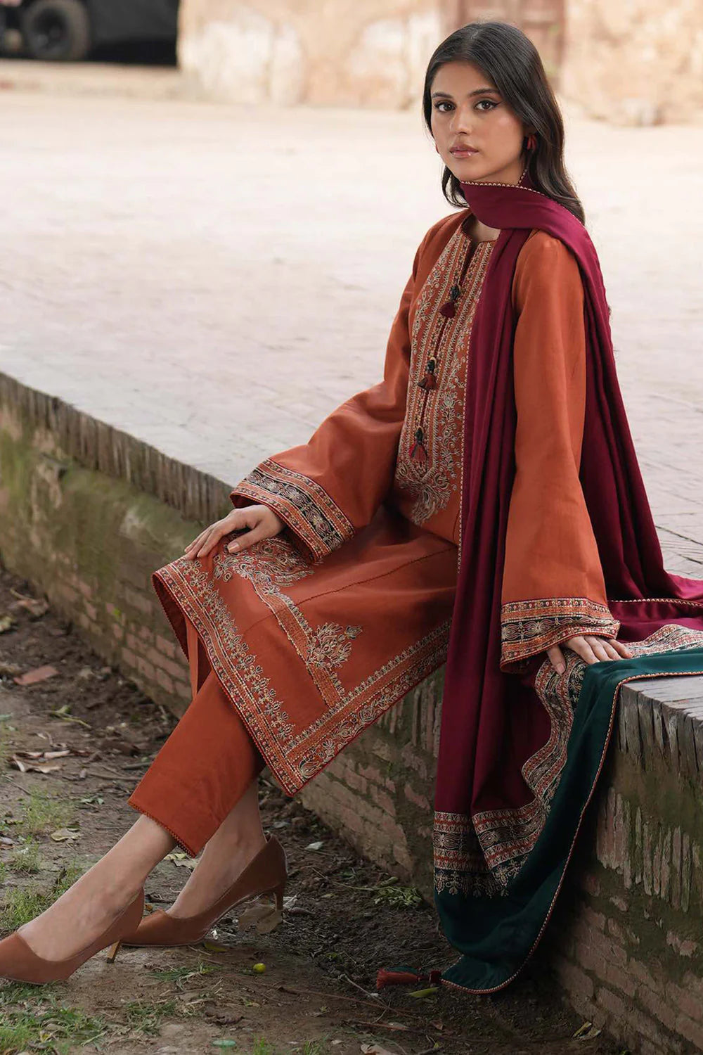 JAZMIN-3PC LAWN EMBROIDERED SHIRT WITH MONARK PRINTED DUPATTA & TROUSER-UR-2575