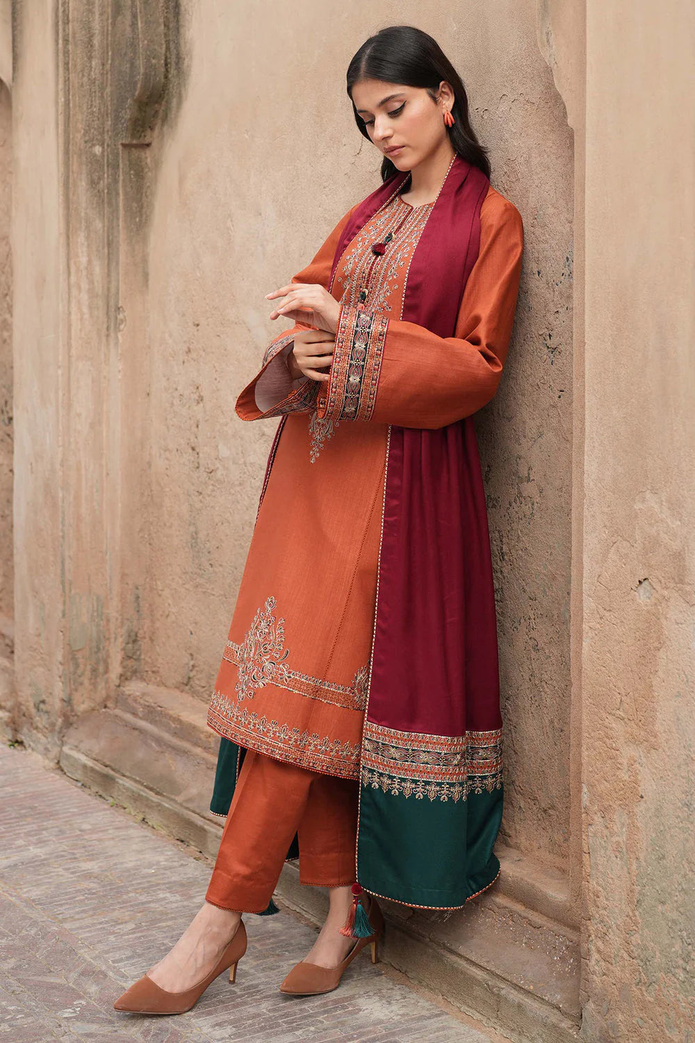 JAZMIN-3PC LAWN EMBROIDERED SHIRT WITH MONARK PRINTED DUPATTA & TROUSER-UR-2575