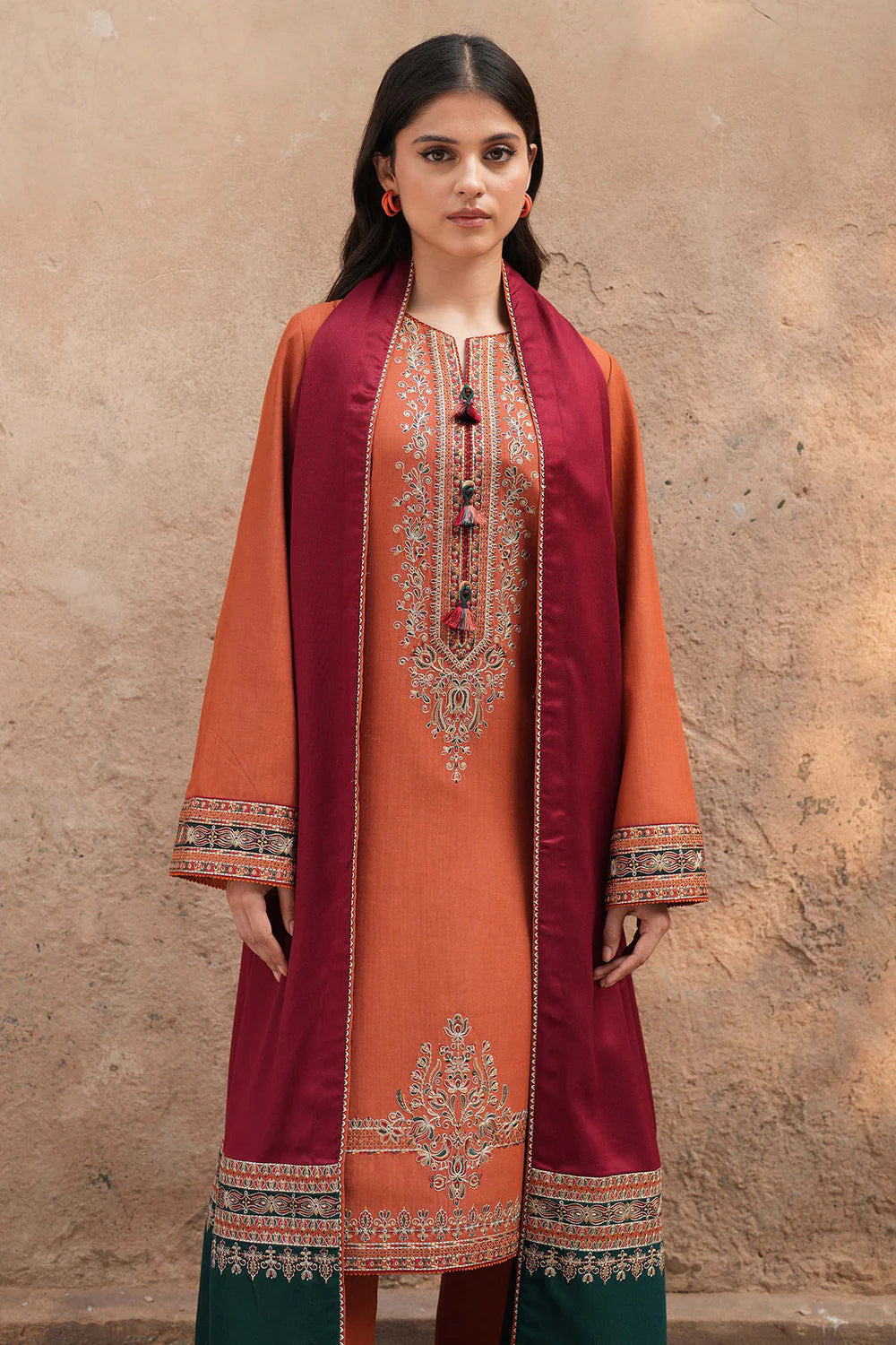 JAZMIN-3PC LAWN EMBROIDERED SHIRT WITH MONARK PRINTED DUPATTA & TROUSER-UR-2575