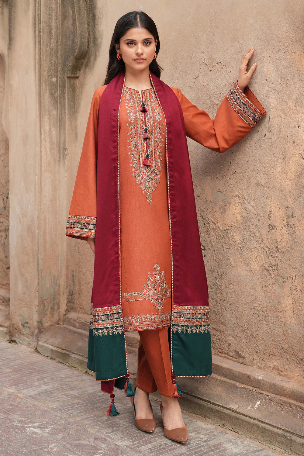 JAZMIN-3PC LAWN EMBROIDERED SHIRT WITH MONARK PRINTED DUPATTA & TROUSER-UR-2575