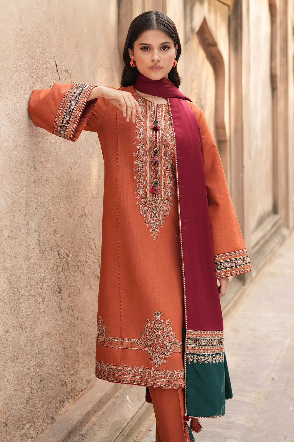 JAZMIN-3PC LAWN EMBROIDERED SHIRT WITH MONARK PRINTED DUPATTA & TROUSER-UR-2575