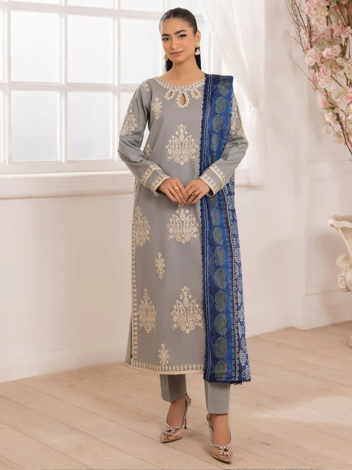 MOHAGNI-3PC LAWN EMBROIDERED SHIRT WITH MONARK PRINTED DUPATTA AND TROUSER-UR-2932