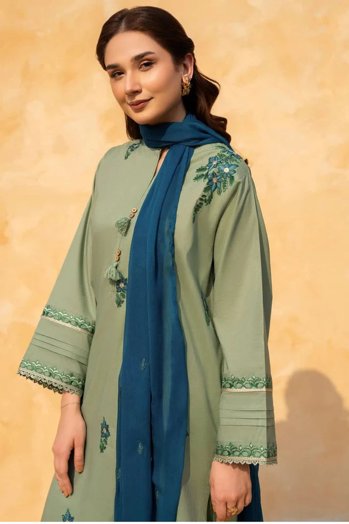 LAZULI-3PC LAWN EMBROIDERED SHIRT WITH CHIFFON EMBROIDERED DUPATTA AND TROUSER