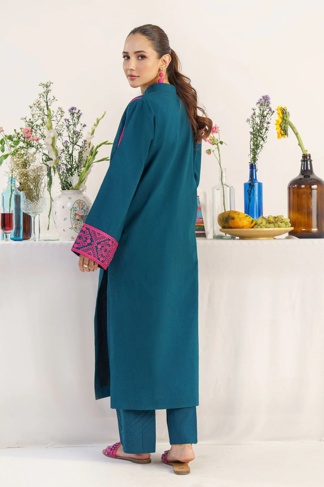 HANA- 3PC DHANAK EMBROIDERED SHIRT WITH WOOL PRINT SHAWL AND TROUSER-TANA-1557