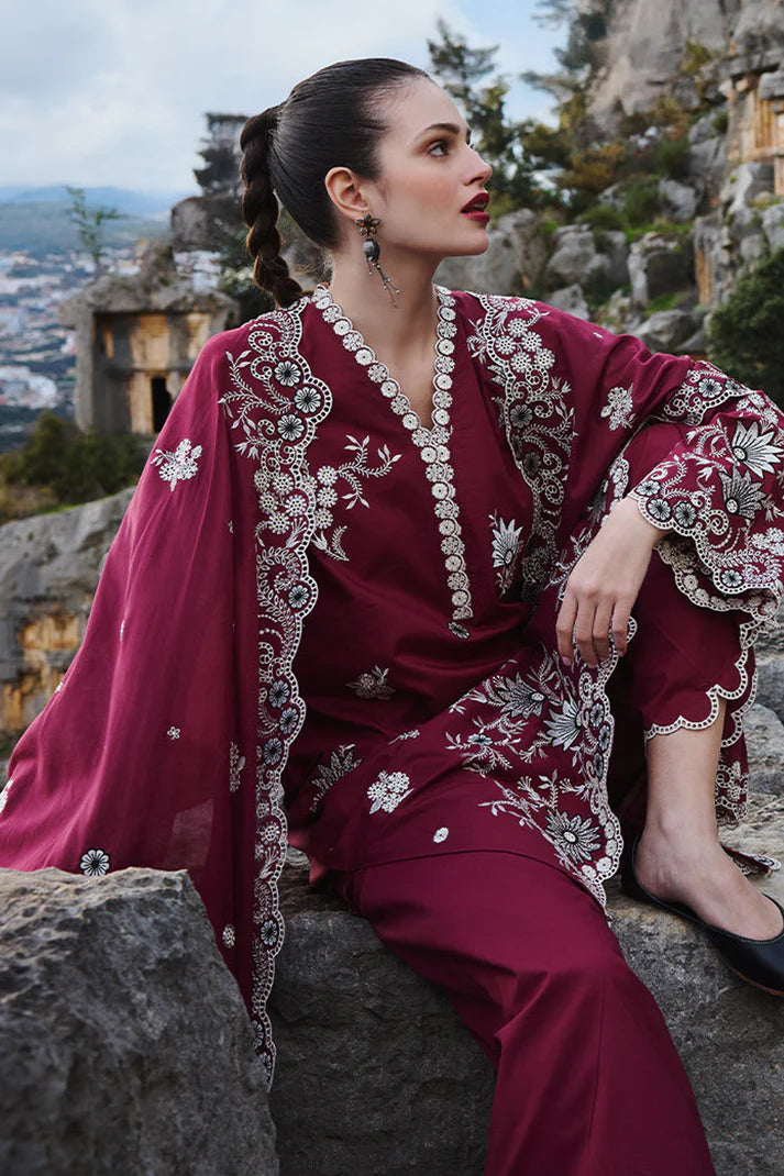 IMAGE-3PC DHANAK EMBROIDERED SHIRT WITH CHIFFON EMBROIDERED DUPATTA AND EMB TROUSER-UR-4076