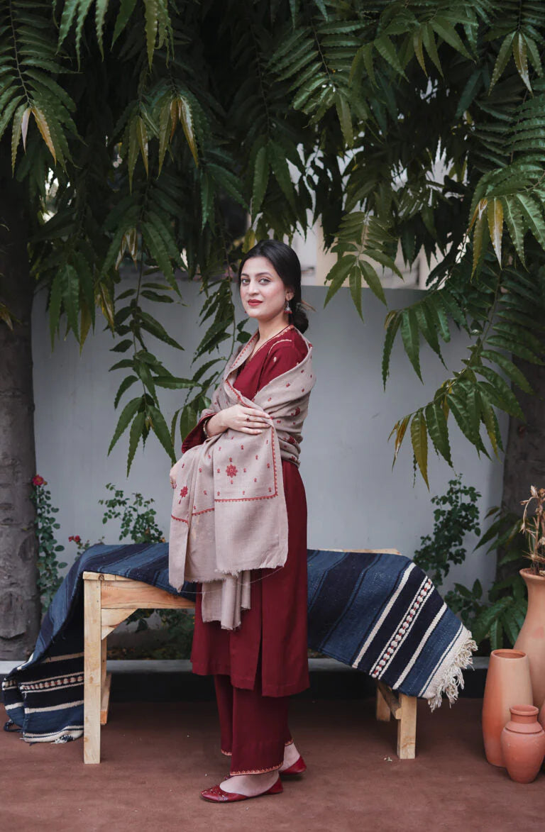 ASLING- 3PC DHANAK EMBROIDERED SHIRT DHANAK EMBROIDERED DUPATTA AND TROUSER-TANA-1583