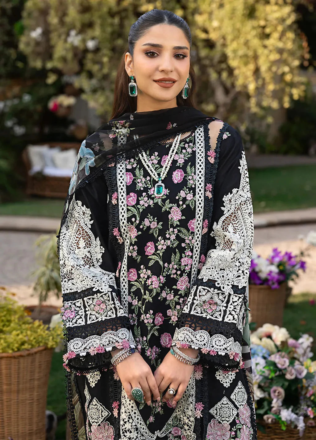 ELAF-3PC LAWN HEAVY EMBROIDERED SHIRT WITH CHIFFON PRINTED DUPATTA AND TROUSER-UR-3632