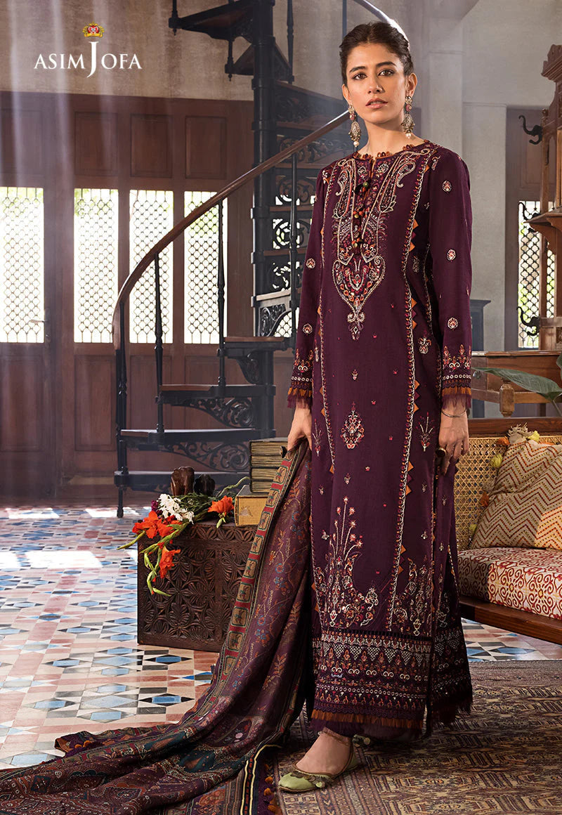 ASIM.JOFA-3PC LAWN EMBROIDERED SHIRT WITH MONARK PRINT DUPATTA AND TROUSER-UR-2567